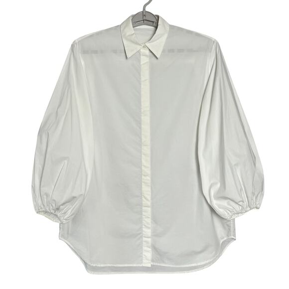 The Row White Puff Sleeved Button Up Shirt SIZE 4 White Cotton Relaxed Fit USA